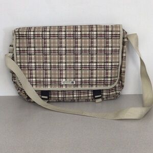 SPERRY PLAID NYLON CROSSBODY BAG NEW BEIGE BURGUNDY GREEN